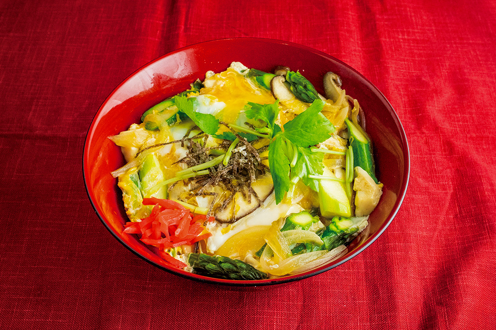 アスパラガスと豆腐の親子丼風